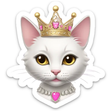 fancy kitty with pink lipstick, big eyelashes, and a princess crown  sticker
