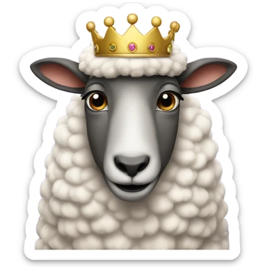 sheep in a prince outfit wearing a crown looking at the camera sticker