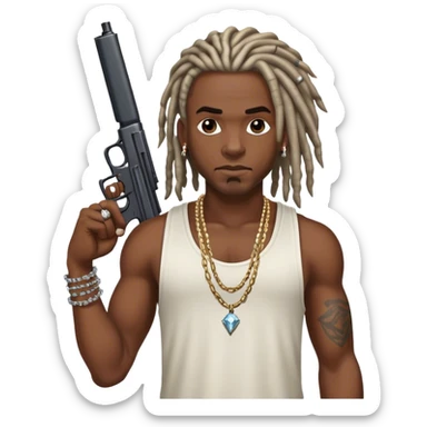 african-american race pig with dreads looking gangster with gun and tank top, with diamond blinging chain, with tattoos sticker
