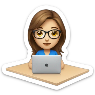 Beautifull programmer girl with brown hair working with MacBook sticker