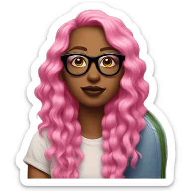 only face of girlboss with pink nails in black glasses on a skateboard sticker