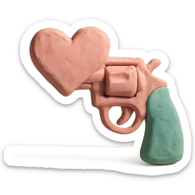 heart gun, claymation style, pastel colors, playful sticker