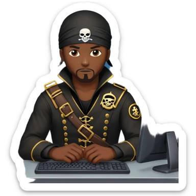 african-american mercenary black ninja pirate hacker terminal command center sticker