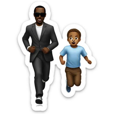 P-diddy running with a child infront of him sticker