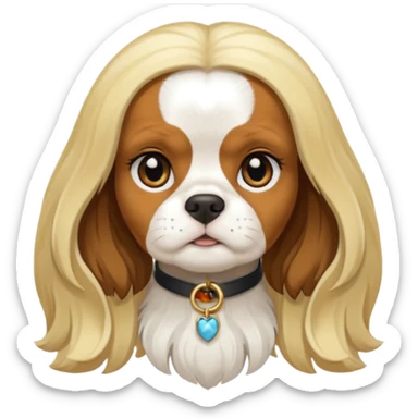 Black and white Cavalier king charles with blond girl sticker