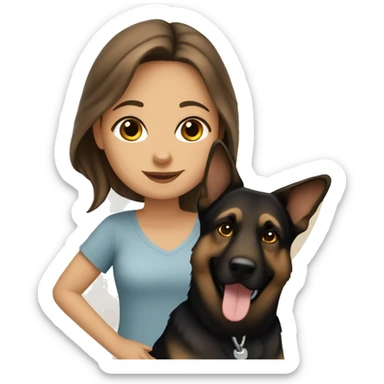 Brown hair girl with German shepherd dog by ocean  sticker