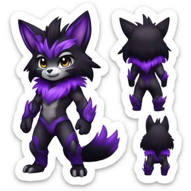 Anthro-Edgy-Cool-Black-Purple-Contrast-Colors-Fantasy-Fur-Sona-Chibi-Shiny-Fakémon-Hybrid full body sticker