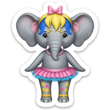 A three legged prima-donna elephant with piercings. sticker