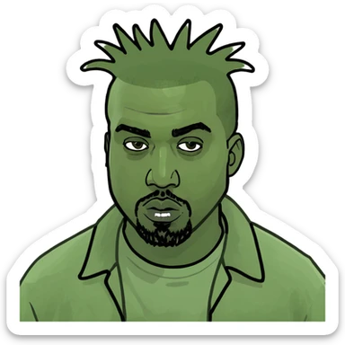 Kanye West as a schizo emote, exaggerated emotions, wild hair, intense stare, meme style sticker