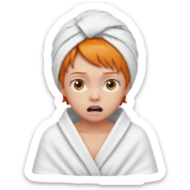 scared ginger girl with bath towels  sticker