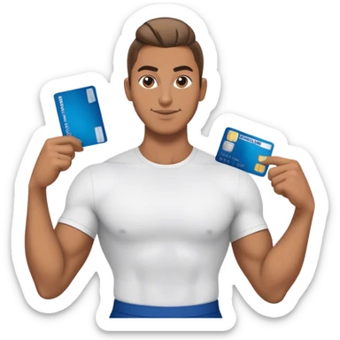 Handsome Brown guy with a glossy man bun , flexing stacks of American Express cards , full body.  sticker