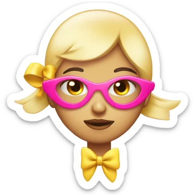 regular circle face yellow emoji doing side eye from side profile w pink bow and eyelashes sticker