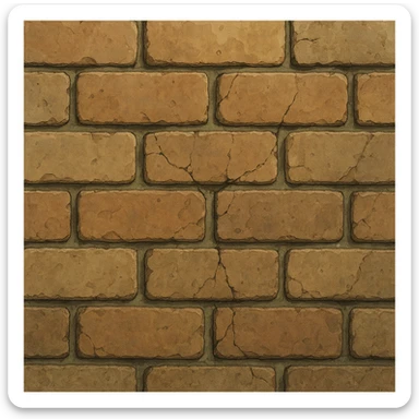 close-up of a brick wall in ghibli style, bricks with gentle highlights and shadows, natural lighting, visible mortar, rough texture, slight weathering, cracks sticker
