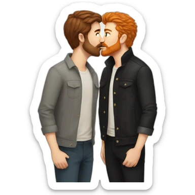 White Man with brown hair and ginger beard kissing white man with black hair sticker