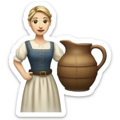 caucasian woman with brown pony tail wearing historic dress holding a pitcher sticker