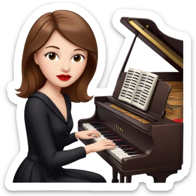 brownhaired white woman with red lips, playing piano sticker