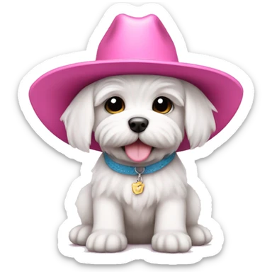 Maltese puppy wearing pink cowboy hat sticker