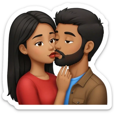 kiss brown girl with black hair kissing boy with black  hair  and beard kissing  sticker