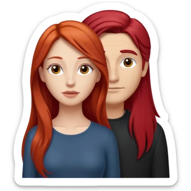 Mujer flaca con cabello largo color rojo color de piel blanca, hombre de color medio moreno con cabello color negro, flaco sticker