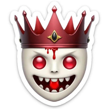 A Discord emoji of a jagged iron crown with a single large ruby dripping blood. Dark Lord aesthetic, bold red and black colors, white background. sticker