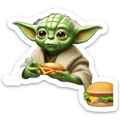yoda qui bois une biere et mange un burger sticker