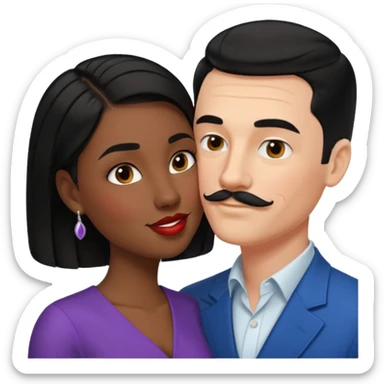 white man, black hair, slicked back, mustache kissing black woman with short black hair emoji sticker