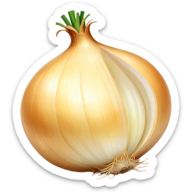 Cinematic crisp white onion, slightly peeled to reveal smooth layers, warm golden tones, rustic and fresh, soft glowing highlights. sticker