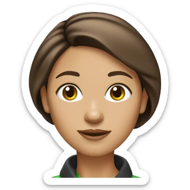 femme de 45 ans, peau blanche, cheveux noirs lisses, cheveux : coupe carré, yeux marrons/verts sticker