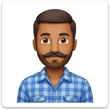 a 30yr old bearded indian man with a moustache, wearing a blue check shirt  sticker