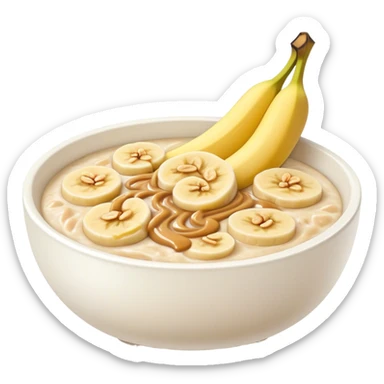 Porridge bowl with banana and peanut butter sticker