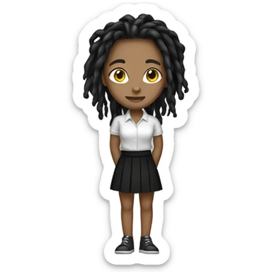 Tan girl with black locs dark white tied shirt black skirt full body sticker