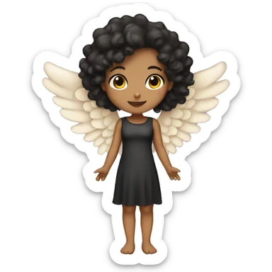 tan angel girl with black curls, pretty, wings sticker