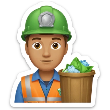 garbage man with green helmet holding garbage  sticker