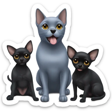 big russian blue cat and two small black chihuahuas sticker