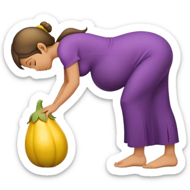 pregnant person with a yellow eggplant attached, bowing person in profile sticker