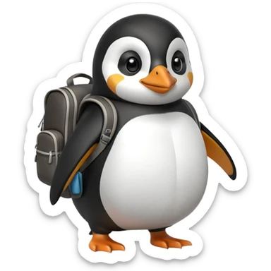 penguin with backpack direct looking to camera sticker