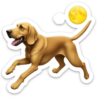 blue and yellow bloodhound jumping over the moon. sticker