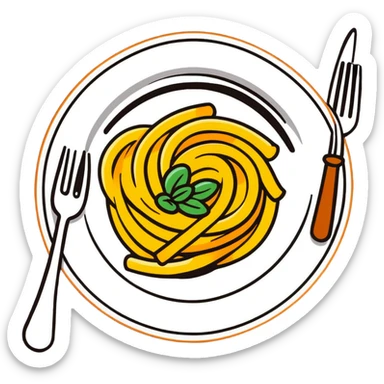 Italian pasta plate with fork sticker