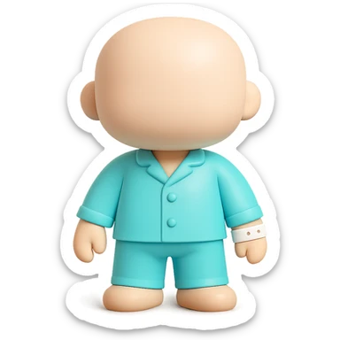 clean minimalist vinyl figure of a faceless adult in #6fe8f3 pajamas and a hospital wristband, professional 3D toy style, suitable for a Discord role icon sticker