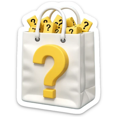 White bag with yellow questions mark boxes stuffed in it sticker
