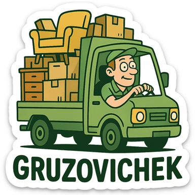 logo of a truck with boxes and furniture, flat style, green and yellow colors, for furniture delivery 'Gruzovichek' sticker