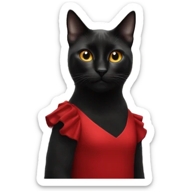 black cat ,  in red dress , with planets in the front  sticker