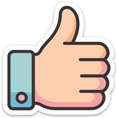 thumbs up, icon-color-outlined style, thin clean outlines, soft rounded shapes, pastel palette #98B5BC, #B5B3C1, #C9A3C9, #E4C0CA, #F7DCD1, #F7C0AA, detailed shadows and highlights, soft lighting, no background, variant 1 sticker