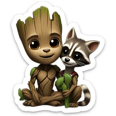 baby groot and rocket racoon sticker