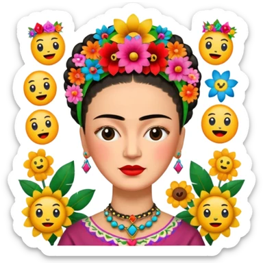 defferent emojis and emoticons in style of Frida Kahlo sticker
