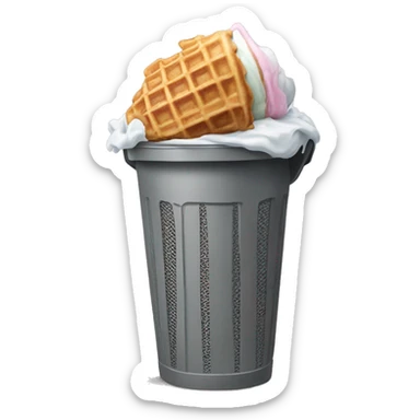 ice cream waffle cone in a grey trash can sticker