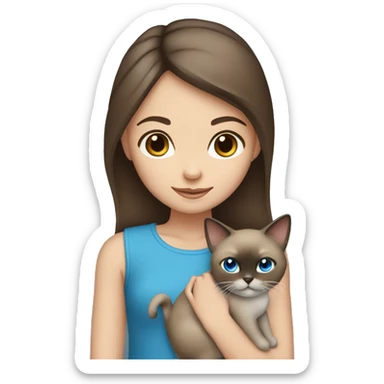 brown hair and eyes girl holding blue eyed siamese cat sticker