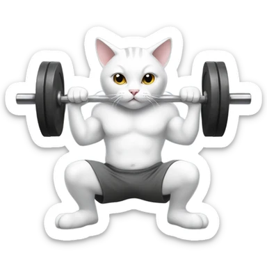 Grey and white cat squatting a heavy barbell sticker