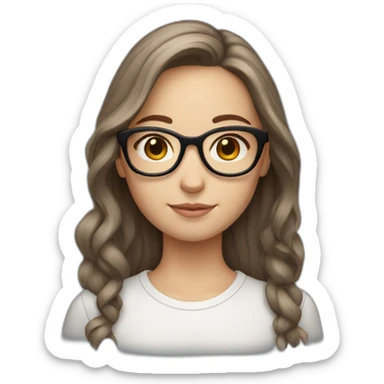 Young white girl with middle brown hair and glasses sticker