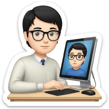 A WHITE MAN, WHIT BLACK HAIR, WITH A PC  sticker